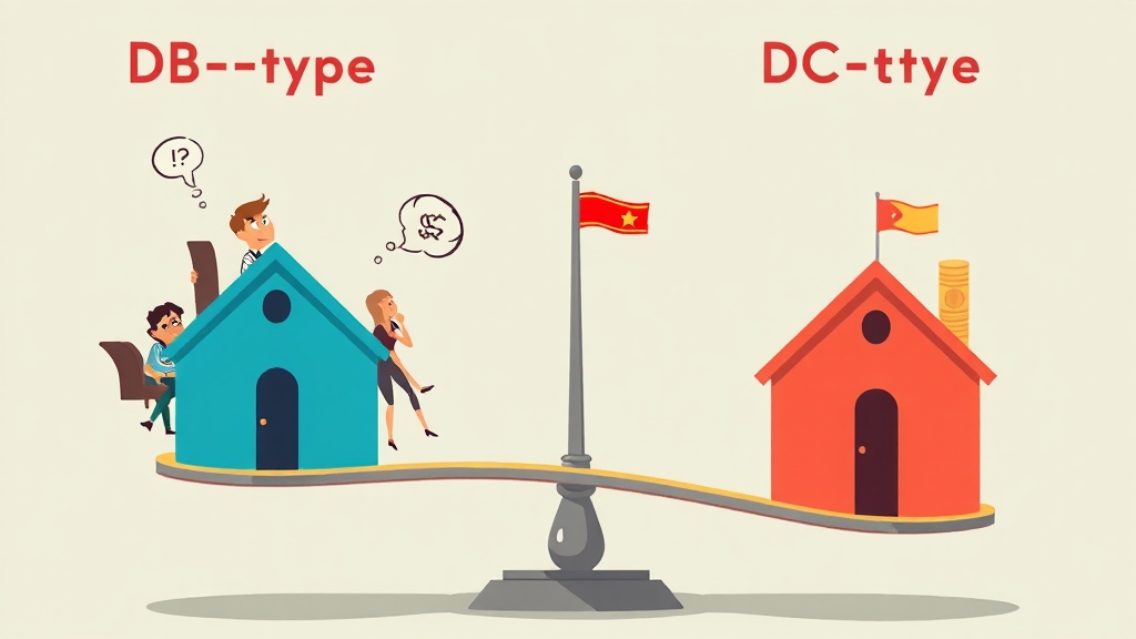 퇴직연금 완벽 가이드: DB/DC형 선택부터 IRP 활용, 수령, 중도인출, 투자 전략까지! 3 DB형 vs DC형, 뭐가 좋을까? (cartoon 스타일)