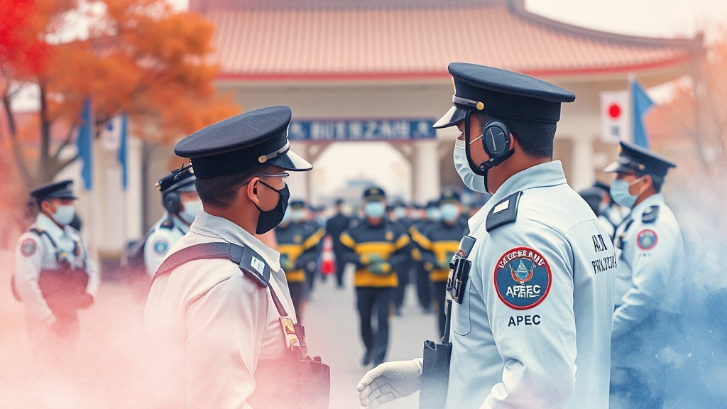 경주 APEC 완벽 가이드: 일정, 교통 통제, 숙박, 관광 코스 총정리 8 APEC 대비 안전 및 방역 대책 (watercolor 스타일)