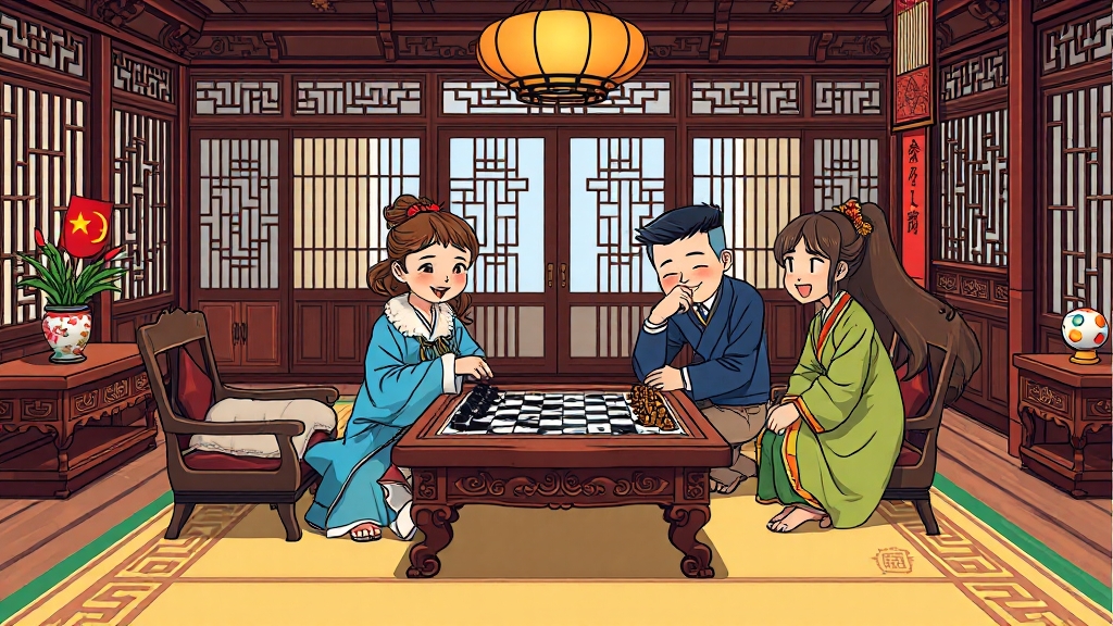 한중 정상회담 선물, 나전칠기 바둑판에 담긴 외교적 의미와 상징 7 선물 외교, 문화적 교감과 기대 (cartoon 스타일)