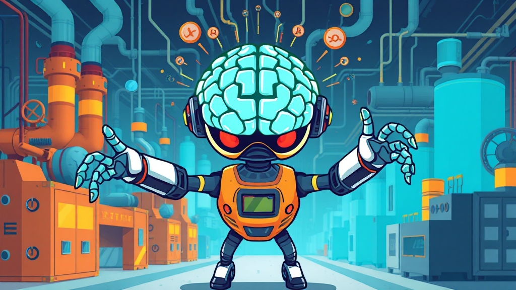 핵심 기술: AI와 로봇 (cartoon 스타일)