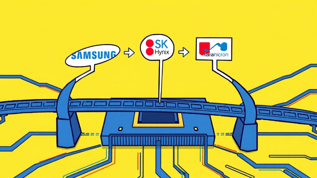 하나마이크론 주가 전망: HBM 수혜, 삼성·SK하이닉스 협력 효과 분석 5 삼성·SK하이닉스와 협력 관계는? (cartoon 스타일)