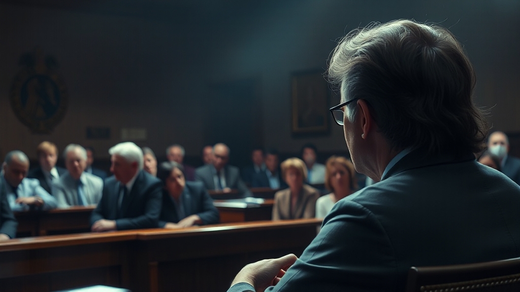 법적 공방 및 재판 과정 (realistic 스타일)