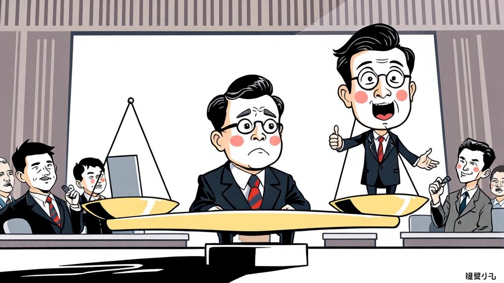 재판 결과, 정치권에 어떤 영향을 줄까? (cartoon 스타일)