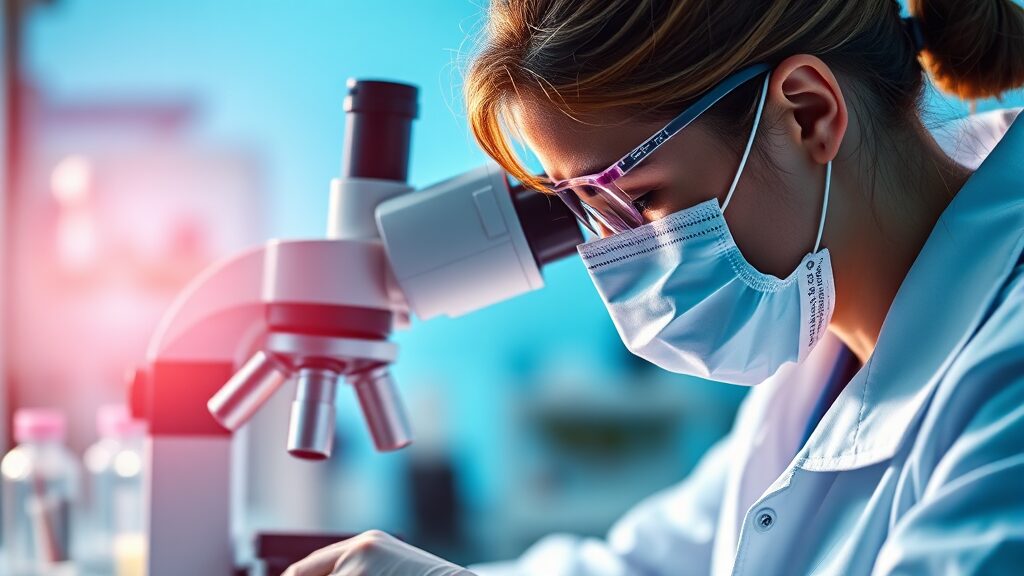 치료 및 백신 개발 현황 (realistic 스타일)