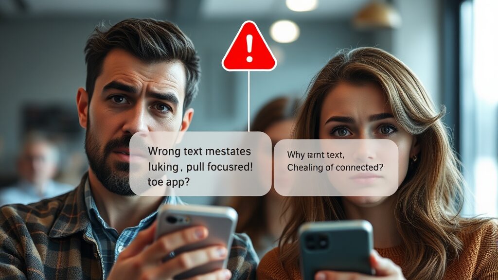 연결된 앱 기능과 오발송 관계 (realistic 스타일)