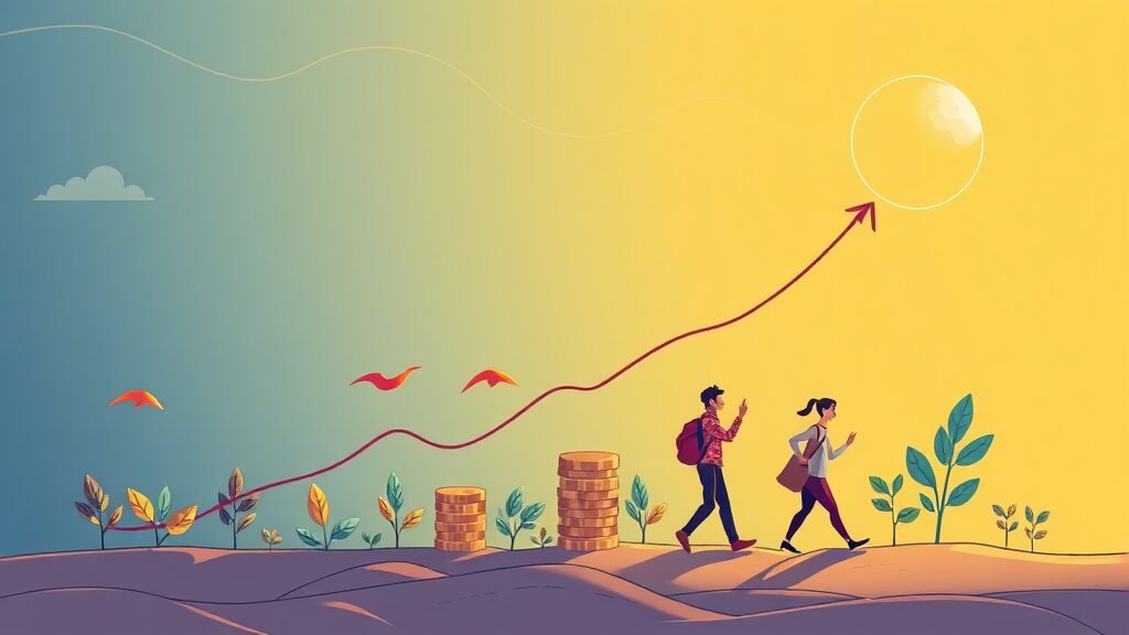 DC형 퇴직연금: 특징 & 투자 전략 (illustration 스타일)