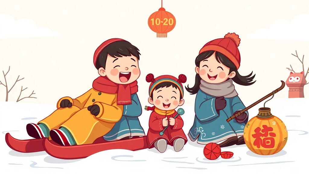 2026 설 연휴, 놓치면 후회할 전국 축제 총정리 4 아이와 함께 즐길 수 있는 체험형 축제 (cartoon 스타일)