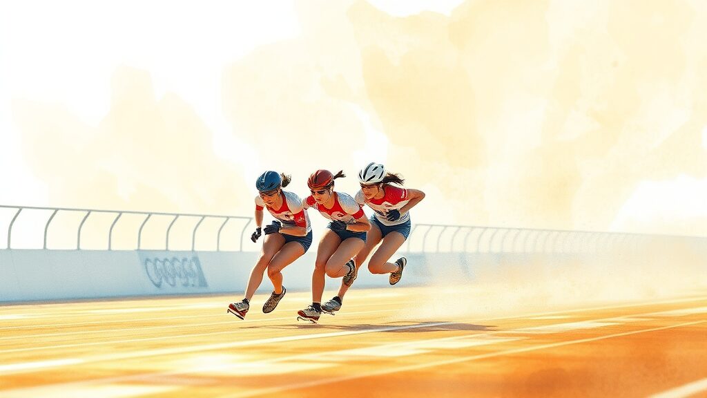 한국 여자 쇼트트랙 계주의 역사와 전통 (watercolor 스타일)