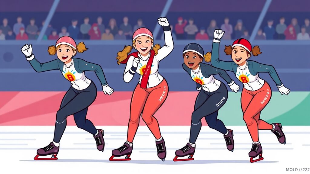 금메달 획득의 주요 요인과 선수들의 헌신 (cartoon 스타일)