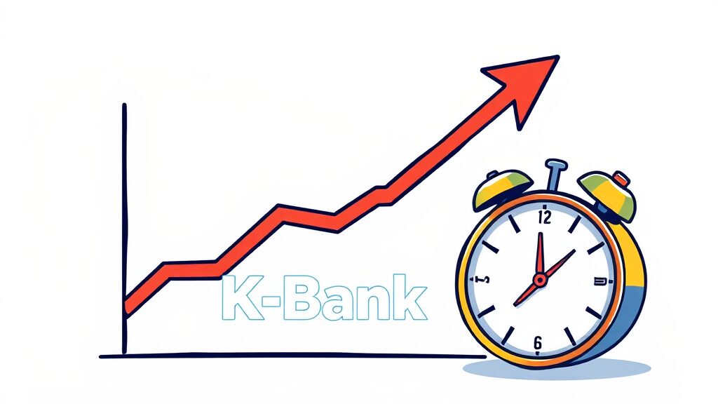 케이뱅크 상장 후 투자 전망: 기회와 위험 요소 (cartoon 스타일)