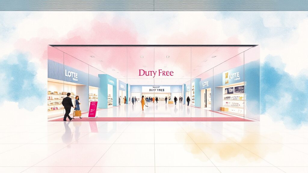 인천공항 면세점, 롯데·현대 재입성! 시장 판도 변화와 전망 3 롯데면세점, 인천공항 재입성 전략은? (watercolor 스타일)