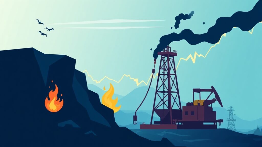 이란 공격, 미국 증시 혼조세: 유가·에너지주 급등, 방산·기술주 주목 4 국제 유가 급등, 에너지 대장주 강세 (illustration 스타일)