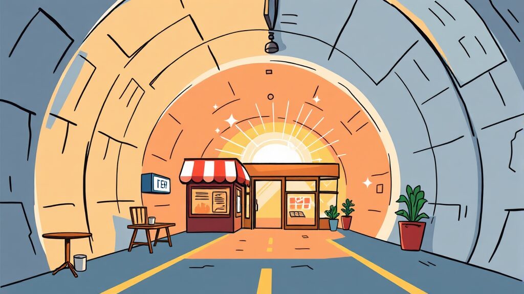 새출발기금: 소상공인 빚 탕감 조건, 신청부터 재기까지 완벽 가이드 7 빚 탕감 이후 사업 재기 및 새 출발 전략 (illustration 스타일)