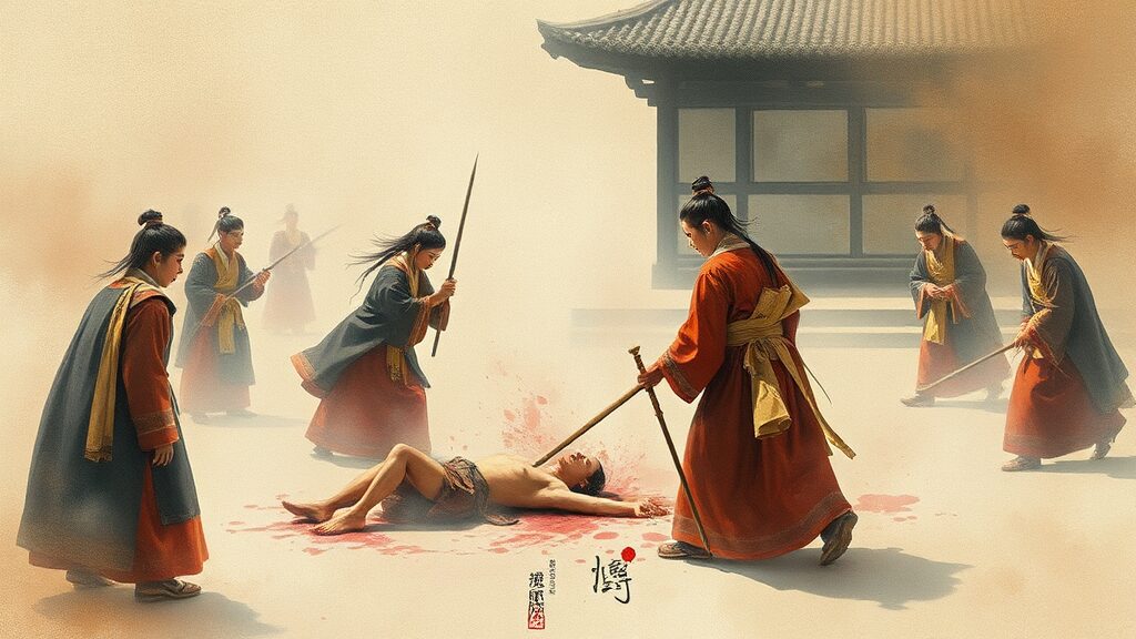 한명회 부관참시: 연산군 분노와 갑자사화 비극의 진실 3 부관참시: 죽음 이후에도 가해진 잔혹한 형벌 (watercolor 스타일)