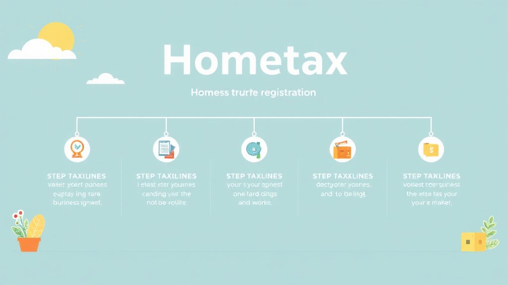 홈택스 사업자 등록 신청, 단계별 상세 절차 (illustration 스타일)