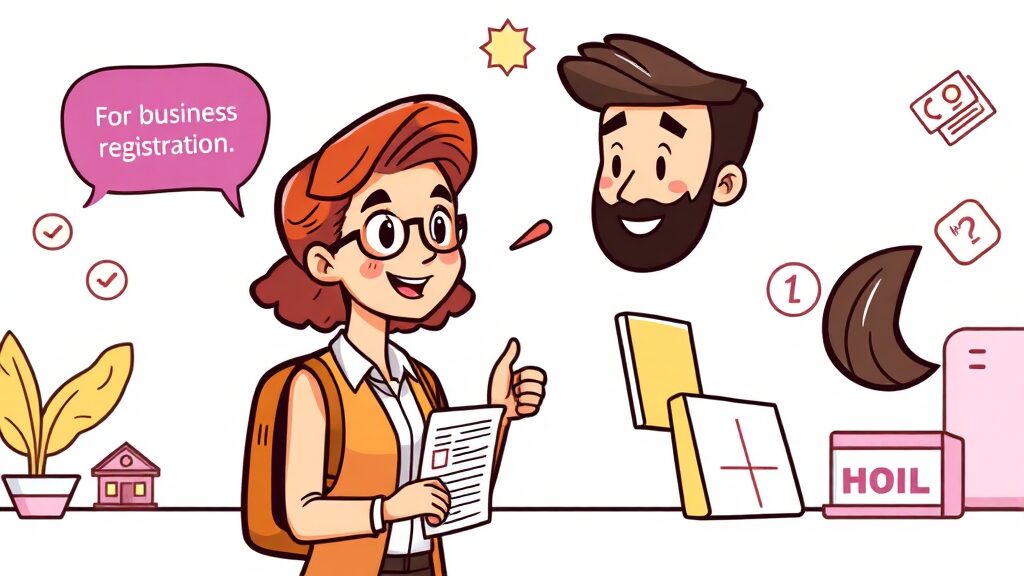 초보 사업자를 위한 사업자 등록 핵심 팁 (cartoon 스타일)