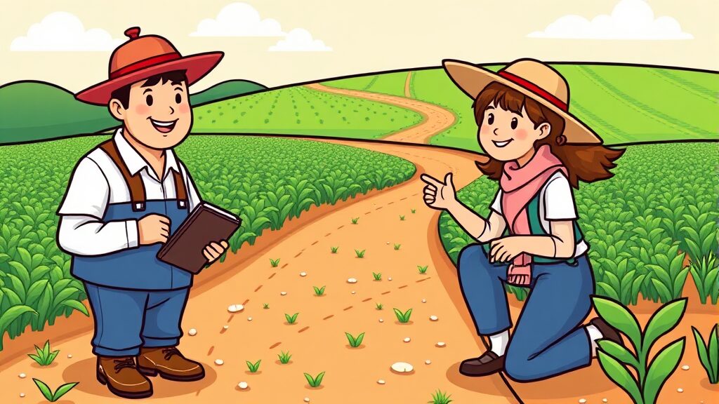 의무교육 이수, 공익직불금 신청의 첫걸음 (cartoon 스타일)