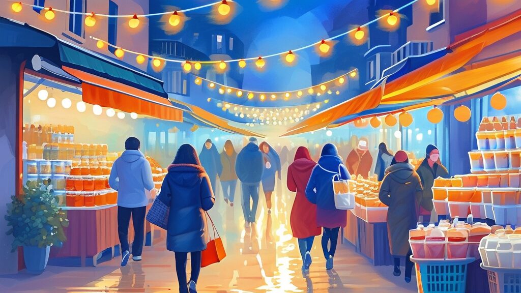 동네 슈퍼 매출 증진 효과와 기대 효과 (watercolor 스타일)