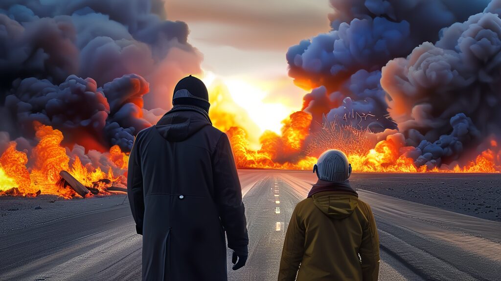 점주와 알바생, 엇갈리는 입장 (realistic 스타일)